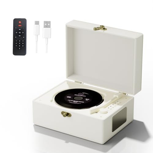 Lecteur CD avec télécommande, batterie 3600 mAh, blanc