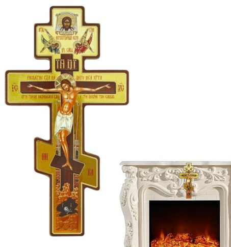 Handcrafted Wooden Wall C-ross, Traditional Catholic Crucifix, Russian Orthodox Crucifix Wall Statue, Indoor Praying Decor Byzantine Crucifix Double-Sided Pattern for Living Room Bedroom