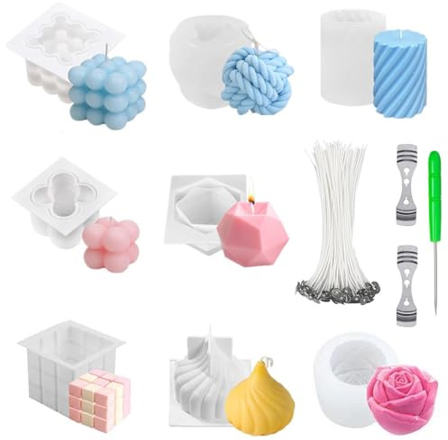 Mailfull Moldes para Velas 8 piezas Molde Velas Silicona Kit para Hacer Velas Molde Velas 3D Moldes para Velas Hechos a Mano para Hacer Velas Decoración del Hogar Manualidades