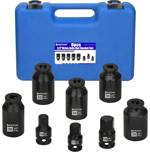 limontek 12 Point Axle Nut Socket Set 1/2'' Drive Spindle Nut Socket Set, 8pcs Deep Impact Socket Set 14mm 17mm 19mm 30mm 32mm 34mm 35mm 36mm
