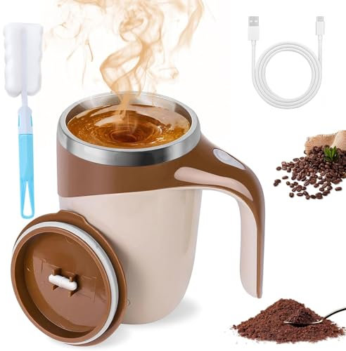 Self Stirring Mug, Automatic Magnetic Stirring Coffee Mug Rechargeable Auto Self Stirring Cup with Lid 30S Fast Stirring Smart Cup for Home,Office,School,Travel (Coffee)