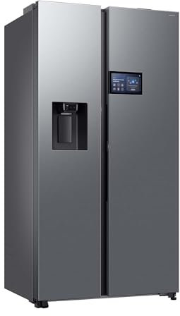 Samsung Frigorifero Side by Side AI Home RS90F65EDT/EF con Dispenser Acqua/Ghiaccio Senza Allaccio, Wifi con AI Energy Mode, SpaceMax, 614 L, LxAxP: 91,2 x 178,4 x 72,6 cm, Inox