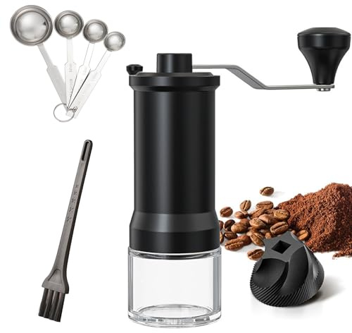 Aiweijia Manuelle Kaffeemühle mit schwarzem Keramik Grat,Professionelle einstellbar für feines/grobes Mahlen Kegelförmige Kaffeemühle,Tragbare Handkaffeemühle für Zuhause/Reisen/Camping