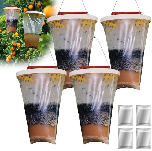 AVCXEC 4 Piezas Trampa Moscas Interior, Colgando Trampa Moscas, Trampa para Moscas, Trampas para Atrapar Antimoscas para Jardines Eteriores, Granjas, Establos
