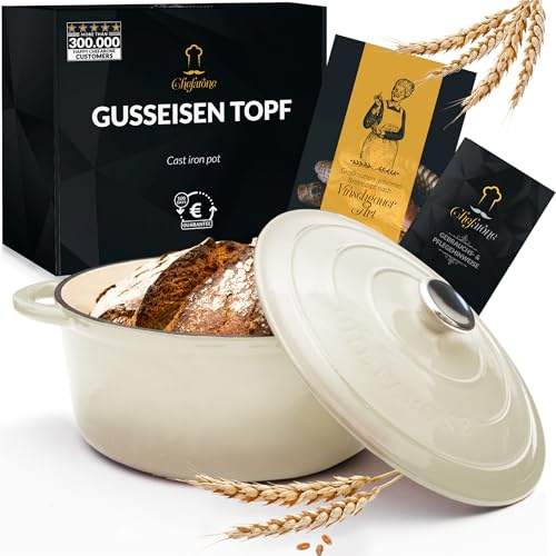 Chefarone Cocotte en Fonte Émaillée 26 cm (4,7 L) – Marmite avec Couvercle Compatible Induction et Four – Fonte de Qualité Supérieure – Idéale pour Pain, Ragoûts, Rôtis et Plats mijotés