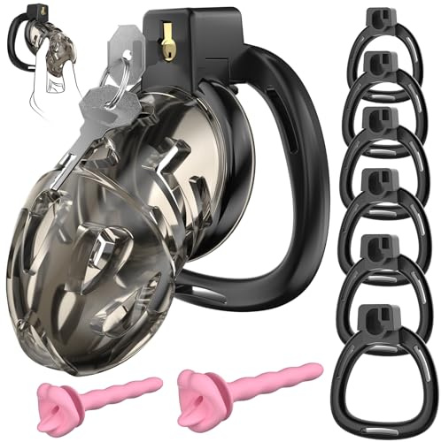 YQlove Peniskäfig, Männer Keuschheitskäfig, Harz Chastity cage Set mit 6 Penisringen, Hohles atmungsaktives Design, Penis Käfig für SM-Fetisch, Cock Cage Männliches Sexspielzeug, Penis Bondage (L)
