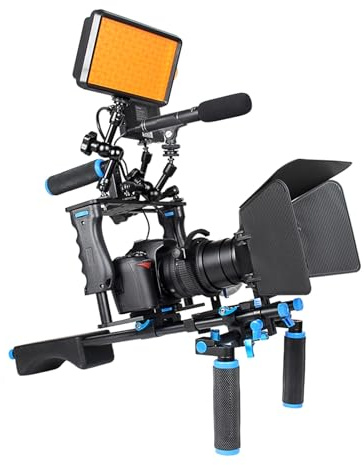 ZASCHMOY Professional Camera Stabilizer Cage Kit with Top Handle Follow Focus and Shoulder Rig for 56-82mm Lens - Lightweight Aluminum Alloy Camera Rig for Enhanced Stability