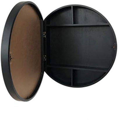 Specchio da bagno rotondo nero con mensola da parete specchio cosmetico per trucco e vestirsi 50 x 50 x 13 cm elegante decorazione da toilette perfetto per bagni moderni