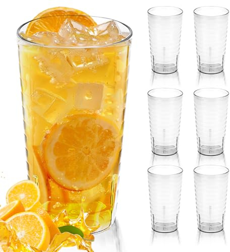 Camping-Becher & Trinkgläser 6er Set, bruchsicherem Acryl Camping Gläser Plastik, 260ml Transparente Kunststoff-Trinkbecher, stapelbar für Camping & Garten, Bpa-Frei, für Familie, Party und Restaurant
