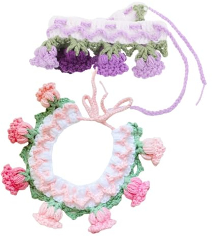 Toyvian 2pcs Pet Scarf Cat Collar Flower Crochet Knitted Kitten Puppy Accessories for Christmas and Birthday Cute Neckwear for Kittens and Dogs