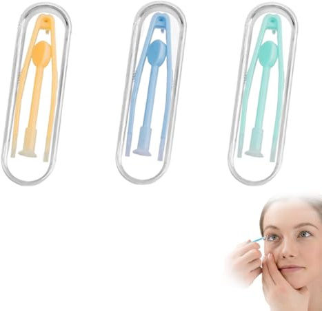 YUVKIN Lot de 3 Applicateurs de Lentilles de Contact, Retire-Lentilles, Ventouse pour Lentilles, Pince à Lentilles, Pour Lentilles Souples avec Étui Sans Aération
