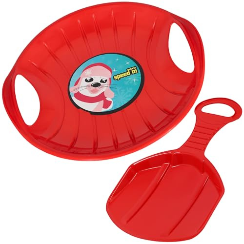 KOTARBAU® 2 Piezas Trineo Nieve - PVC - 60 cm - Rojo - Trineo Niños - 34x53 cm Deslizador de Nieve para Niños y Adultos - con Asas Resistentes