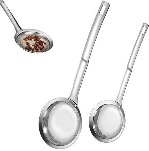Gcroet 2-pack rostfritt stål skedar i rostfritt stål, durkslag sil för köksolja skimming, fettseparering, yoghurt och buljongfiltrering.