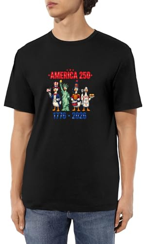 Men's United States 250th Anniversary USA Patriotic Duck Statue of Liberty T-Shirts， 1776-2026 America 250 Shirt Merchandise (Large) Black