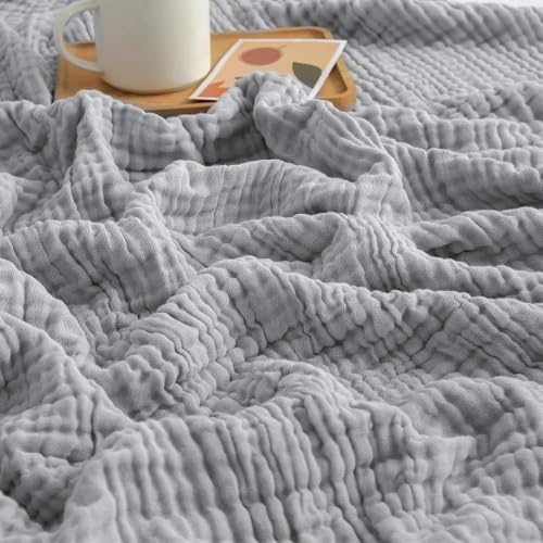 Generisch Musselin Decke 130x150 cm, 100% Baumwolle 6-lagige Musselindecke, weiche atmungsaktive Sommerdecke für Erwachsene, leichte Kuscheldecke als Sofadecke, Tagesdecke & Bettüberwurf (Lightgrey)
