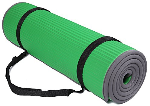 Fitvids Unisex-Erwachsene M. 15,9 kg (2er-Set) BalanceFrom GoFit Allzweckmatte, 10 mm, extra dick, hohe Dichte, rutschfest, mit Tragegurt, Grün, Thick