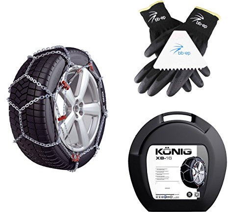 BB-EP Schneeketten Winter-Set für SUV & Transporter - passend für die Reifengröße 215/55 R17 - Kettenhersteller KÖNIG|Thule - mit Ö-Norm 5117/Ö-Norm 5119/TÜV im Set Handschuhen & Eiskratzer