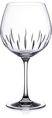 DIAMANTE Premium Hand Cut Burgundy Wine Glass Gin Glass Copa ''Linea'' Single - Crystal Gin Balloon Glass in Gift Packaging