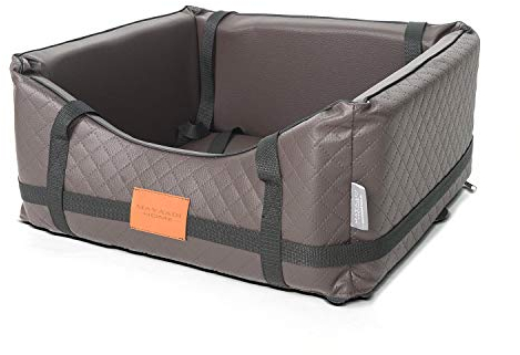 Mayaadi-Home Premiun Hundeautositz - 65 x 55 cm - Hundebett aus hochwertigem Kunstleder - Robuster Autokorb - Pflegeleichter Autositz - Hundekorb bietet optimalen Komfort - Pako Pik - Braun - L
