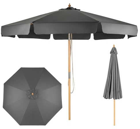 COSTWAY Parasol de Jardin Extérieur, Parasol Inclinable avec Lambrequin, 8 Baleines en Bois Blanc, Protection UV, pour Balcon/Jardin/Terrasse