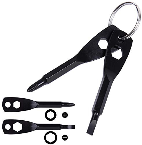Wisdompro 2 Pack Pocket Keychain Screwdriver, with Phillips and Flat Head | (Black) Mini Portable Keyring Screwdriver Set, Flat Head and Phillips Head, Small Multifunction EDC Repair Tool Key Chain