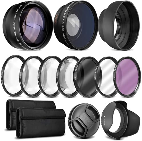 Ultra Deluxe Objektiv-Set für Nikon D3400, D3500, D5600 mit 18-55 mm Objektiv, Sony A7, A7III mit 28-70 mm, A6000, A6400, A6600 – beinhaltet: 7-teiliges 58-mm-Filter-Set + 58 mm Weitwinkel- und