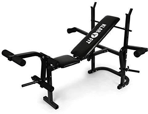 Klarfit Workout Hero Hantelbank - Bankdrücken Bank aus Stahlrohr, Fitnessbank mit Arm- & Beincurler, Hantelbank, Sit Up Bank, Maximalbelastung: 160 kg, schwarz