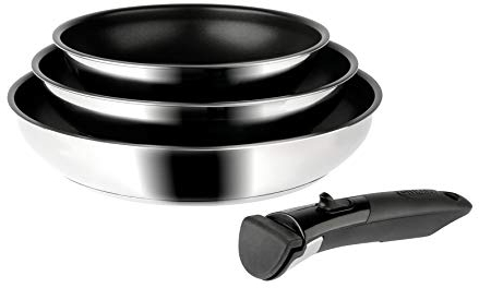 SITRAM 713510 Set 3 padelle Sitramovible ARPEGE in acciaio inox Ø 20-24-28 cm - Rivestimento interno nero PFOA free - Manico removibile SITRAMOVIBLE - Tutte le fonti di calore compresa induzione