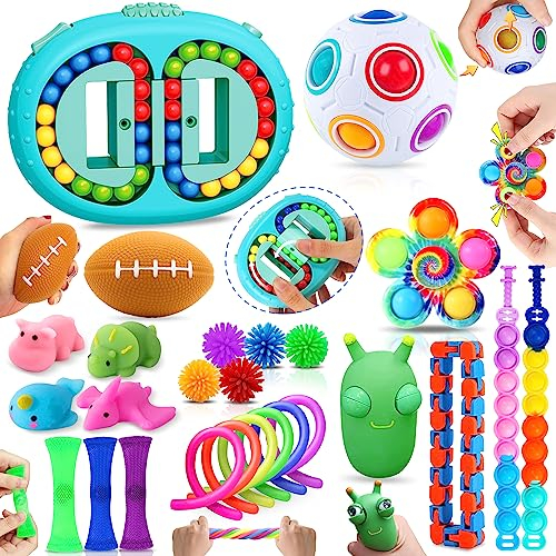 Chennyfun Fidget Sensory Toy Set, 26PCS Jouet Anti-Stress Kit, Cube Burger Magique Jouets Anti-Stress Jouet à soulagement du Stress pour Enfants avec Soulagement de l'anxiété,Autisme et TDAH