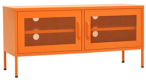 vidaXL TV Schrank mit 2 Gittertüren Lowboard TV Möbel Tisch Board Sideboard Fernsehtisch Fernsehschrank HiFi-Schrank Orange 105x35x50cm Stahl