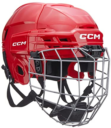 CCM Tacks 70 Hockey Helmet Combo with Cage, Junior/Youth (Junior, Red)