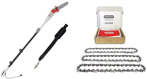 IKRA Elektro Teleskop Astsäge Hochentaster IEAS750, Schnittlänge 185mm, Arbeitshöhe bis 4 Meter & Oregon 3er-Pack Sägenkette 3/8“ LP für 20 cm Schiene - 33 Antriebsglieder, 1.3mm