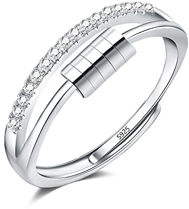 Zolkamery Silber Anxiety Rings, 925 Sterling Silber Damen Angst Ring, Offen Einstellbar Anti-Angst Dekompressionsringe, Unendlichkeit Spinner Fidget Ring mit Band, Unisex Zappelring Stressringe