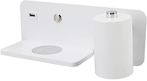 Fockety LED-Wandleuchten, Wand-Leseleuchte Nachttisch-Wandleuchte mit 5-V-USB-Ladeanschluss und Kabellosem Ladegerät, Drehbare Wandleuchte mit Warmem Licht für Schlafzimmer, Wohnzimmer (Weiß rechts)