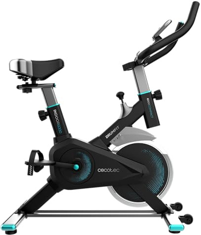 Cecotec Vélo d'Appartement d'Intérieur DrumFit Indoor 6000 Compact. Volant d'Inertie 6 kg, Écran LCD, Support Appareils, Roues, Résistance Réglable, Selle et Guidon Réglables