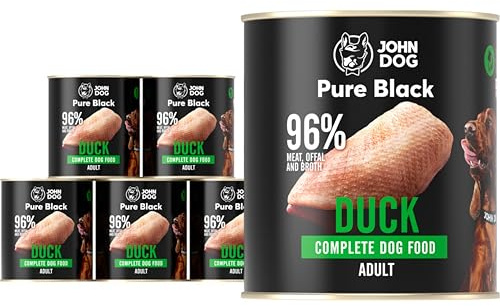 John Dog Hundenassfutter Pure Black Ente - Premium Getreidefreies Hundefutter mit 96% Fleisch - Monoprotein Nassfutter für ausgewachsene Hunde 6 x 800g