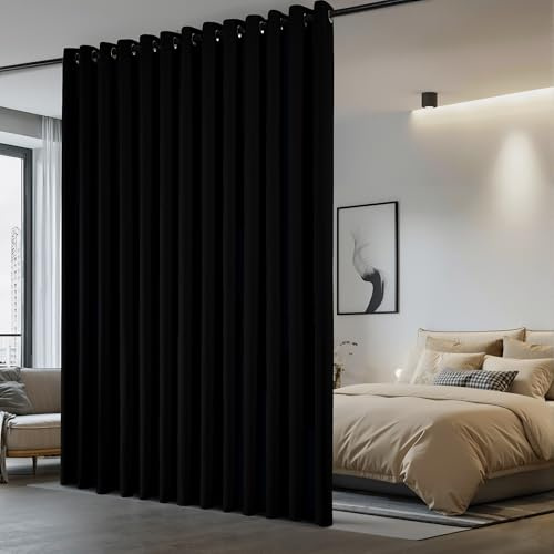 NICETOWN Room Separating Divider, Room Divider Curtain Screen Partition, Function Thermal Blackout Patio Door Curtain Panel, Sliding Door Insulated Curtain, Black, 8.3ft Wide x 12ft Long