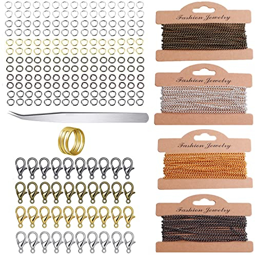 Jilskl 4 Farbkombination Schmuckherstellung Kit, Schmuck Machen Ketten, Schmuck Basteln Zubehör, DIY Link Kette, mit 120 Biegeringe und 40 Karabinerverschlüsse, für DIY-Herstellung Von Schmuckketten