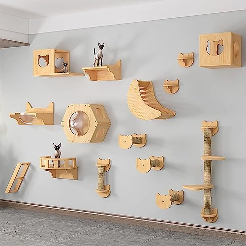 Wandmontierter Katzen Kletterwand Set, Wandpark für Katzen, Katzennest, Sprungplattform, Kletterleiter aus Sisal, Kratzkatzenregal für Die Meisten Kätzchen, Mittelgroße und Große Katzen (Size : Style