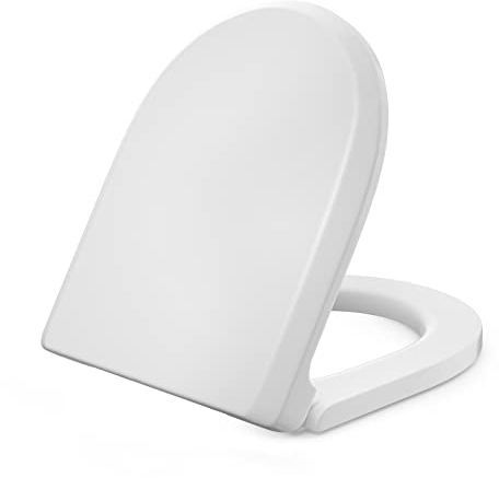 Vantency Toilet Seat D Shape 435*360 mm , Soft Close White Toilet Seat with Quick Release,Top Fixing & Adjustable Hinges