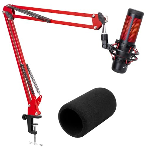 SUNMON Hyper x QuadCast Galgenarm - Verbesserter Roter Mikrofonarm Mit Windschutzscheibe, Schalldämmung Und Rauschunterdrückung - 3/8 Zoll Anschluss