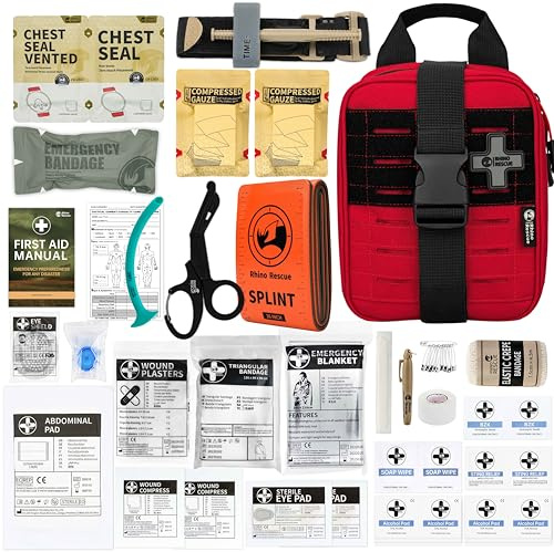 RHINO RESCUE Tactical First Aid Kit, Molle IFAK Medical Pouch, Red