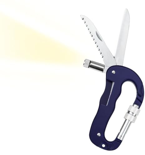 moses. Mosquetón multifunción Expedition Natur con cuchillo, sierra y luz LED, mosquetón multifuncional para exploradores de la naturaleza, práctica herramienta 4 en 1 para exteriores y acampadas