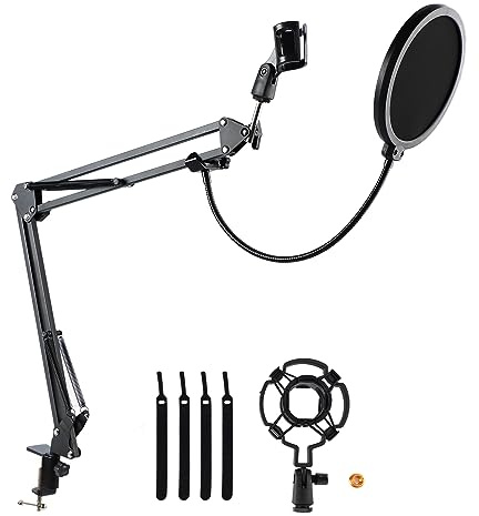 Asixxsix Bras de Microphone, Bras de Suspension Ajustable et Extensible avec Filtre Anti- à Double écran et Ressort Super-résistant pour l'enregistrement de la Voix et des