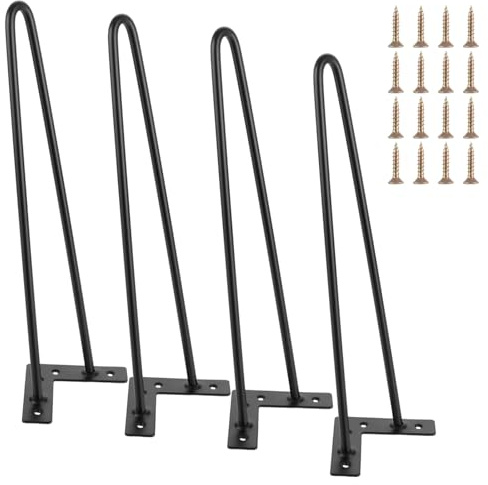 ZOFUN 4 Stück Haarnadel Tischbeine 40cm Tischbeine Metall Schwarz, 40CM Hairpin Legs Haarnadel Möbelfüße Schwarz aus Stahl mit Bodenschoner und Schrauben Verfügbar für Schreibtisch Esstisch