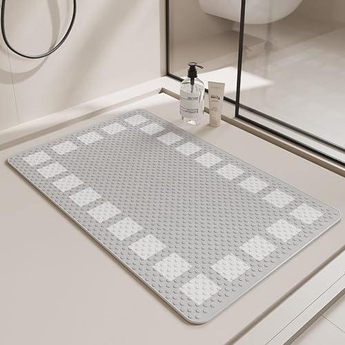 Pevfeciy rutschfeste Duschmatte 60x90cm Mit Saugnäpfe Duscheinlage rutschfest Moderne minimalistische PVC Dusche antirutschmatte,maschinenwaschbar,für Nassbereiche,Grau