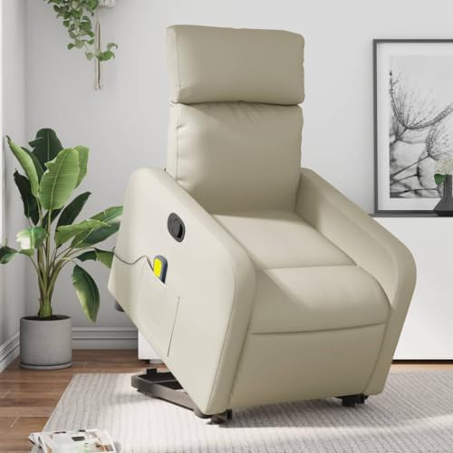 Homgoday Elektrischer Massagesessel mit Aufstehhilfe - Creme, Kunstleder - Wohnzimmer oder Büro Model3206757