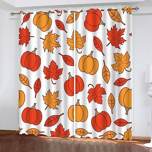 Kinder Verdunkelungsvorhänge Cartoon-Kürbisblätter 3D Polyester Ösen Vorhang, Für Wohnzimmer Schlafzimmer Blickdicht Schallschutzvorhänge 2Er Set 2X -Esszimmervorhang -2Y5T2W0A6Z5