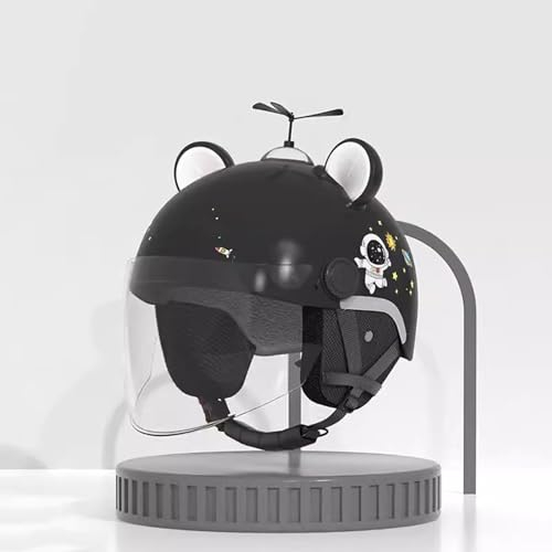 QJWMatic Kinder Motorrad Halbhelm Niedlicher Cartoon Jungen Mädchen 3/4 Helm Retro Offenes Gesicht Leichter Moped Jugend Cooter Kinderhelm mit Sonnenblende F,XS46-52CM