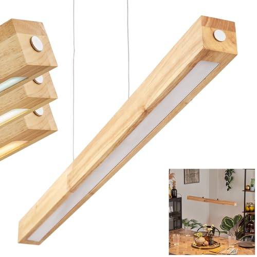 HOFSTEIN LED Pendelleuchte Carbellino, dimmbare Hängelampe aus Metall/Holz/Kunststoff in Schwarz/Naturfarben/Weiß, Touchdimmer, skandinavisches Design, 20 Watt, CCT 3000-6000 Kelvin, 2100 Lumen